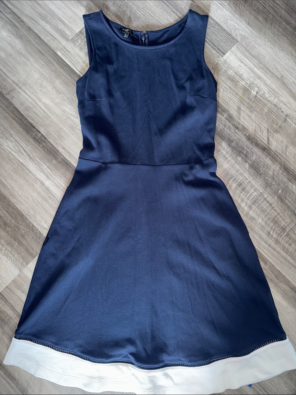 Talbots Edie fit-and-flare dress small petite navy blue sleeveless business